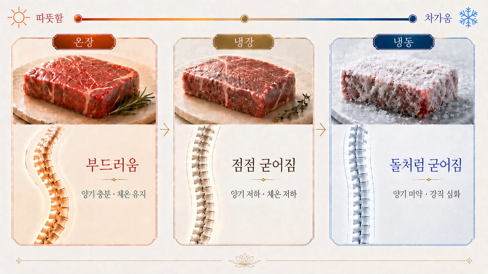 온도 변화에 따라 굳어지는 소고기 비유